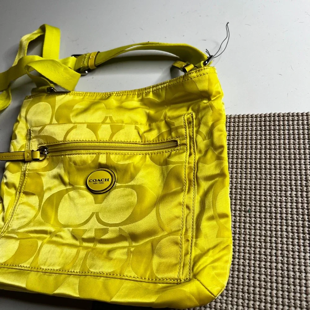 Coach Signature C Satin Crossbody Bag Neon Yellow F77408 Messenger Bag